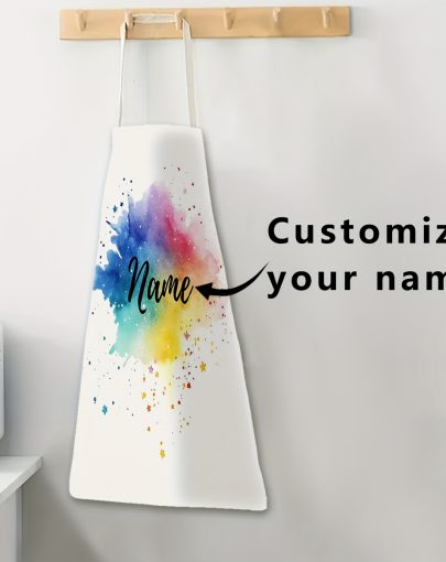 (Custom) 1pc Multicolor Splatter Style Name Apron, Polyester -Like Material, Painting Craft Cooking Baking Gardening Apron, Waitress Apron, Kitchen Restaurant Home Decor Item, Holiday Gift