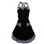 1pc Uniform Apron, Halter Adjustable Plaid Bowknot Swing Lace Apron, For Home Cleaning, Kitchen Cooking, Baking, Gardening, Kitchen, Catering, Milk, Tea Shop Work Clothes