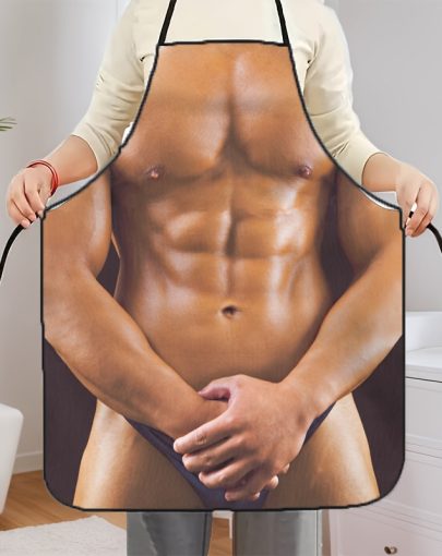 A Humorous Apron Featuring a Muscular Man, Made from Durable And Easy-To-Clean Polyester Fiber, with a Unisex Design, Perfect for Barbecues, Cooking, Baking, Party Outfits, Role-Playing, And Holiday Fun!