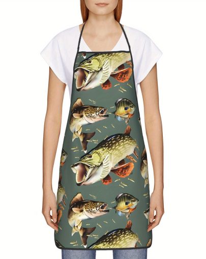 Soft and Clean Kitchen Apron Funny Mary& Tracy Walleye, Pike, and Bluegill Chef Apron- Unisex Kitchen Bib for Cooking, Baking, Gardening, and Outdoor Grilling, Outdoor Cooking Apparel|Humorous Design|Durable Kitchen 2D Flat Printing Reusable ZZTM16