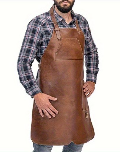 Fashionable British Style Faux Leather Craftsmen Apron for Electricians, Floralists, Gardeners, Kitchen Chefs, Painters, and Pottery Artists.
