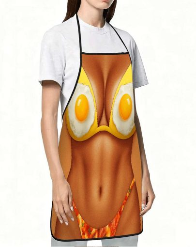 1pc Funny Fried Egg Bikini Apron with Fried Egg & Bikini Print - Adjustable Waistband, Durable Easy-Clean Polyester Apron Suitable for Cooking, Gardening, Orchard Picking, Christmas, Halloween - Humorous Gift for &