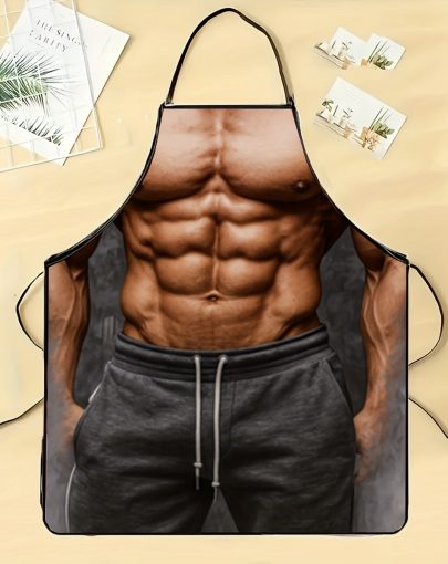 1pc, Muscular Man Model Design Apron, Durable Polyester Full Coverage Kitchen Apron, Suitable for Baking And Cooking, Fashionable Home Use, Perfect Couple Gift, Baking Apron | Fashion Apron | Adjustable Apron