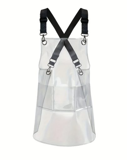 A Stylish And Durable Transparent Hairdresser Apron with Pockets, Perfect As a Gift for Hairstylists. This TPU Apron Is Suitable for Hairdressers, Homemakers, And Chefs, Providing Universal Fit And Ensuring The Wearer'S Clothes Stay Clean