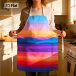 1pc Sunset Mountain Landscape Bold Striped Color Block Graphic Chef Apron Vibrant Scenic Bold Print 27 X 22 Inch(68 X 55cm) Kitchen Apron Funny Unisex Comfortable Fade Resistant for Cooking Party Home Chef