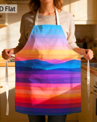 1pc Sunset Mountain Landscape Bold Striped Color Block Graphic Chef Apron Vibrant Scenic Bold Print 27 X 22 Inch(68 X 55cm) Kitchen Apron Funny Unisex Comfortable Fade Resistant for Cooking Party Home Chef