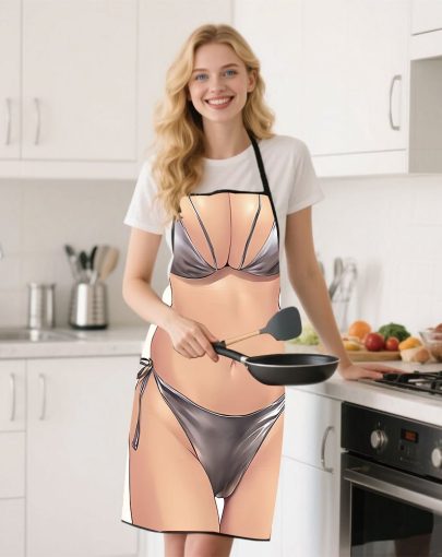 1pc Funny Bikini Body Printed Apron for Men and Women, Hilarious Beach Swimsuit Design, Trendy and Playful Style for Cooking, BBQ, Parties, and Casual Home Gatherings