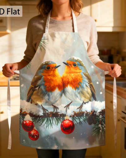 1pc Christmas Winter Robins& Pine Branches Graphic Chef Apron Bold Print Holiday Decorative 27 X 22 Inch(68 X 55cm) Kitchen Apron Funny Unisex Comfortable Fade Resistant for Cooking Party Home Chef